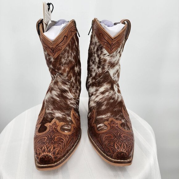 MYRA BAG Georgia Trails Brown & White Hair-On Hide Short Cowboy Boots 6-11 New - Picture 8 of 14